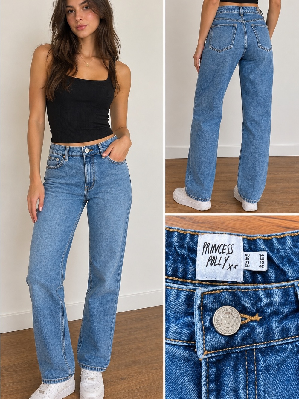 Princess Polly Blue High Rise Straight Leg Jeans Size 10 US